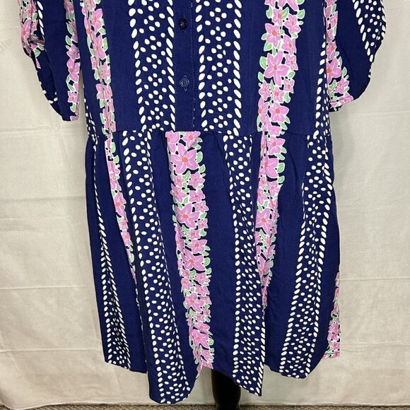 Southern Tide Blue Floral Longsleeve Dress V- Neck Roll-Tab Sleeve Sz S - Picture 3 of 7